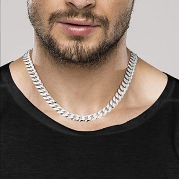 18” Men’s Solid 925 Sterling Silver Cuban Chain - Picture 2 of 5
